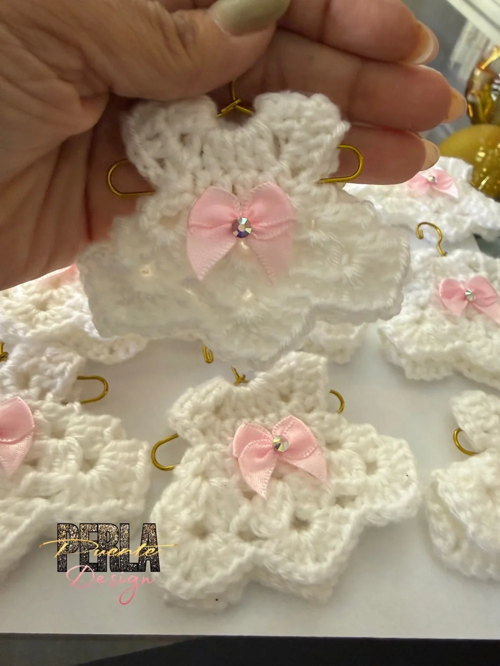 Handmade White Crochet Star Ornament with Pink Bow - Kids Accessories for baby